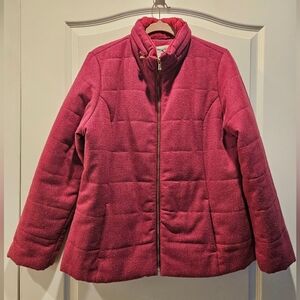 EUC Isaac Mizrahi Live! Wool Blend Jacket Stowaway Hood Pink Rasberry Womens L